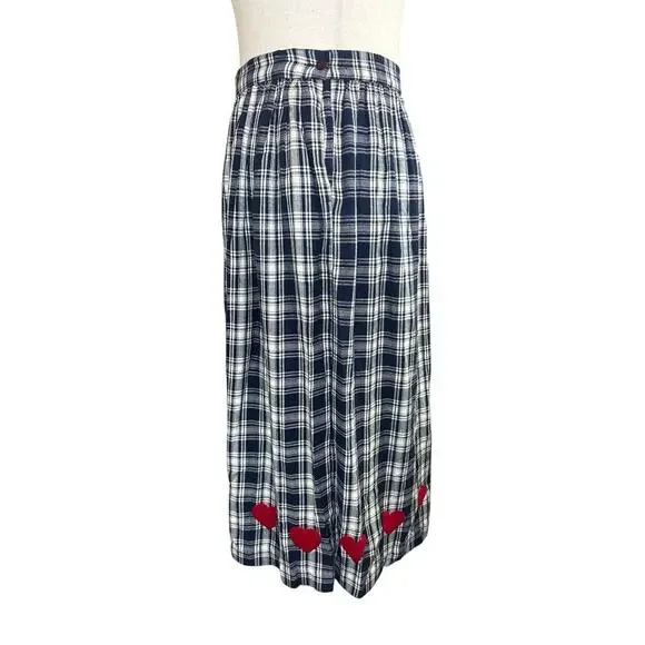 Vtg The Eagles Eye Primitive Plaid Embroidered Heart Skirt XL Valentine Country - Picture 10 of 10